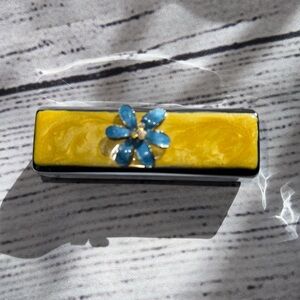 Enamel Yellow/Blue Flower & Silver Lipstick Case
